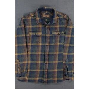 Orvis Flannel Shirt Mens Medium Blue Yellow Plaid Heavyweight Heavy Cotton Butto